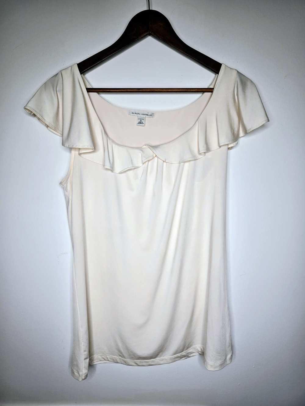 Banana Republic Cream Ivory Ruffle Scoop Neck Flounce Cap Sleeve Blouse Top M